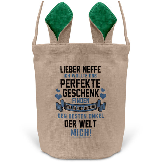 22Feels® Neffe Osterkorb von Onkel mit Henkel Ostergeschenk Tragetasche Ostern Deko Osternest Körbchen Hasenohren (Beige/Grün)-Ostern Tragetasche-22Feels