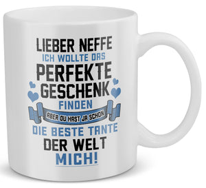 22Feels® Neffe Geschenk von Tante - Tasse mit Spruch: Das Perfekte Geschenk (Weiss, 320ml)-Weisse Tasse 320ml-22Feels