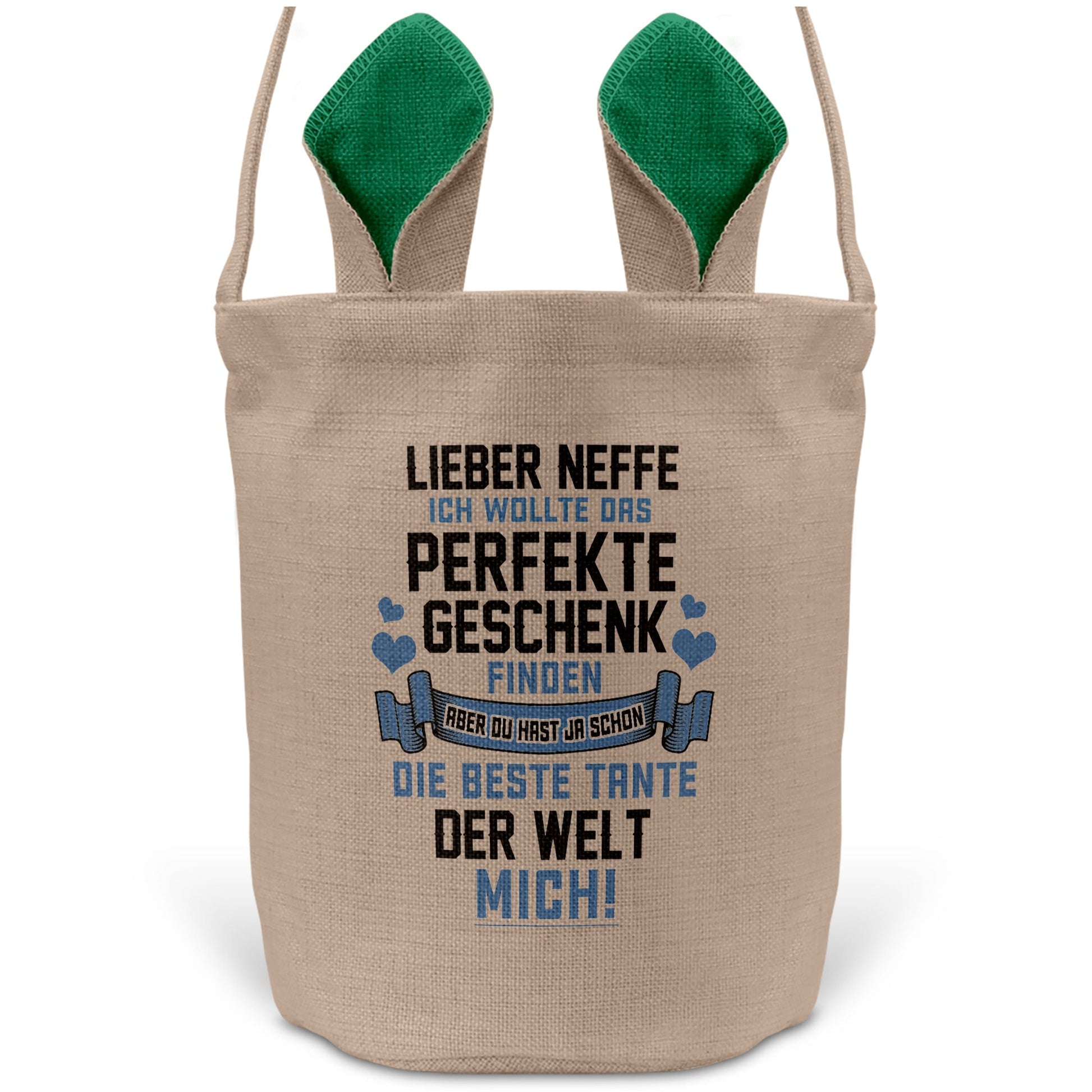 22Feels® Neffe Osterkorb von Tante mit Henkel Ostergeschenk Tragetasche Ostern Deko Osternest Körbchen Hasenohren (Beige/Grün)-Ostern Tragetasche-22Feels