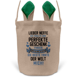 22Feels® Neffe Osterkorb von Tante mit Henkel Ostergeschenk Tragetasche Ostern Deko Osternest Körbchen Hasenohren (Beige/Grün)-Ostern Tragetasche-22Feels