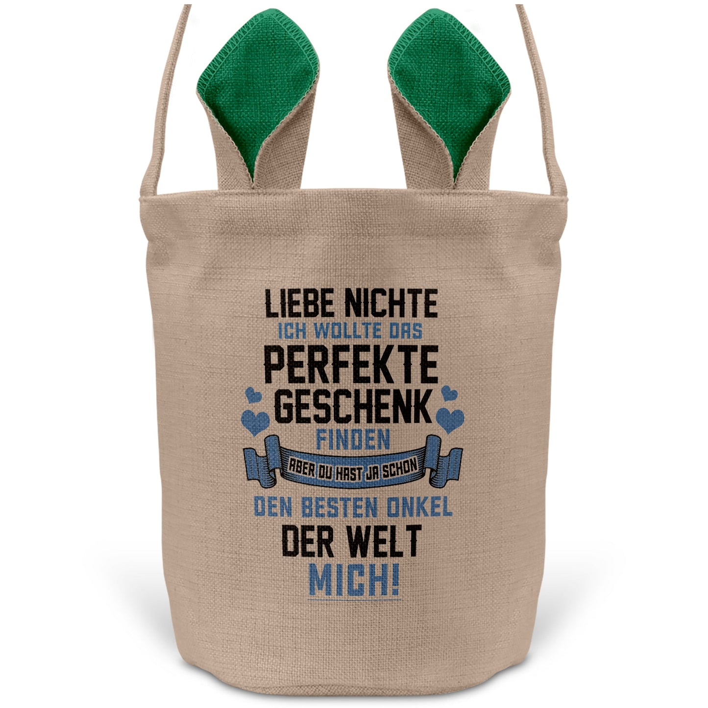 22Feels® Nichte Osterkorb von Onkel mit Henkel Ostergeschenk Tragetasche Ostern Deko Osternest Körbchen Hasenohren (Beige/Grün)-Ostern Tragetasche-22Feels