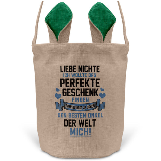 22Feels® Nichte Osterkorb von Onkel mit Henkel Ostergeschenk Tragetasche Ostern Deko Osternest Körbchen Hasenohren (Beige/Grün)-Ostern Tragetasche-22Feels