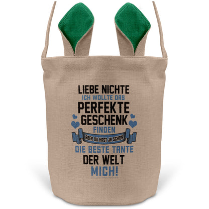 22Feels® Nichte Osterkorb von Tante mit Henkel Ostergeschenk Tragetasche Ostern Deko Osternest Körbchen Hasenohren (Beige/Grün)-Ostern Tragetasche-22Feels
