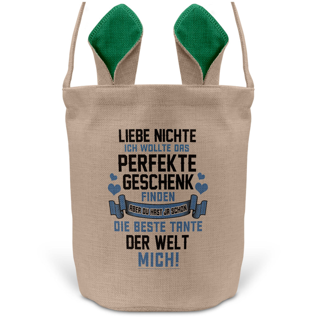 22Feels® Nichte Osterkorb von Tante mit Henkel Ostergeschenk Tragetasche Ostern Deko Osternest Körbchen Hasenohren (Beige/Grün)-Ostern Tragetasche-22Feels