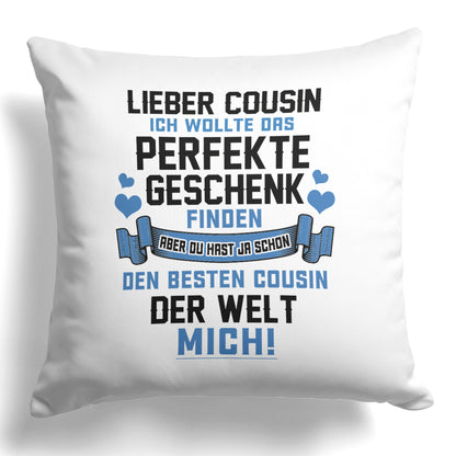 22Feels® Cousin Geschenk vom andere Cousin - Kissen mit Spruch (Weiss 40x40cm)-Kissen Weiss 40x40-22Feels