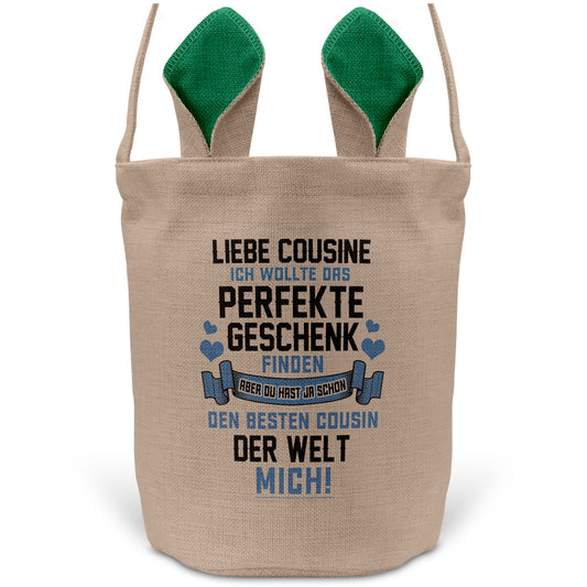 22Feels® Cousine Osterkorb von Cousin Mädchen mit Henkel Ostergeschenk Tragetasche Ostern Deko Osternest Körbchen Hasenohren (Beige/Grün)-Ostern Tragetasche-22Feels