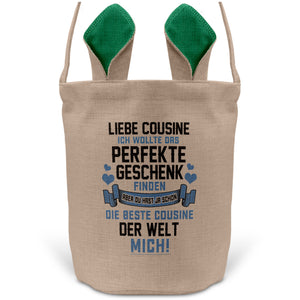 22Feels® Cousine Osterkorb von Cousine Mädchen mit Henkel Ostergeschenk Tragetasche Ostern Deko Osternest Körbchen Hasenohren (Beige/Grün)-Ostern Tragetasche-22Feels