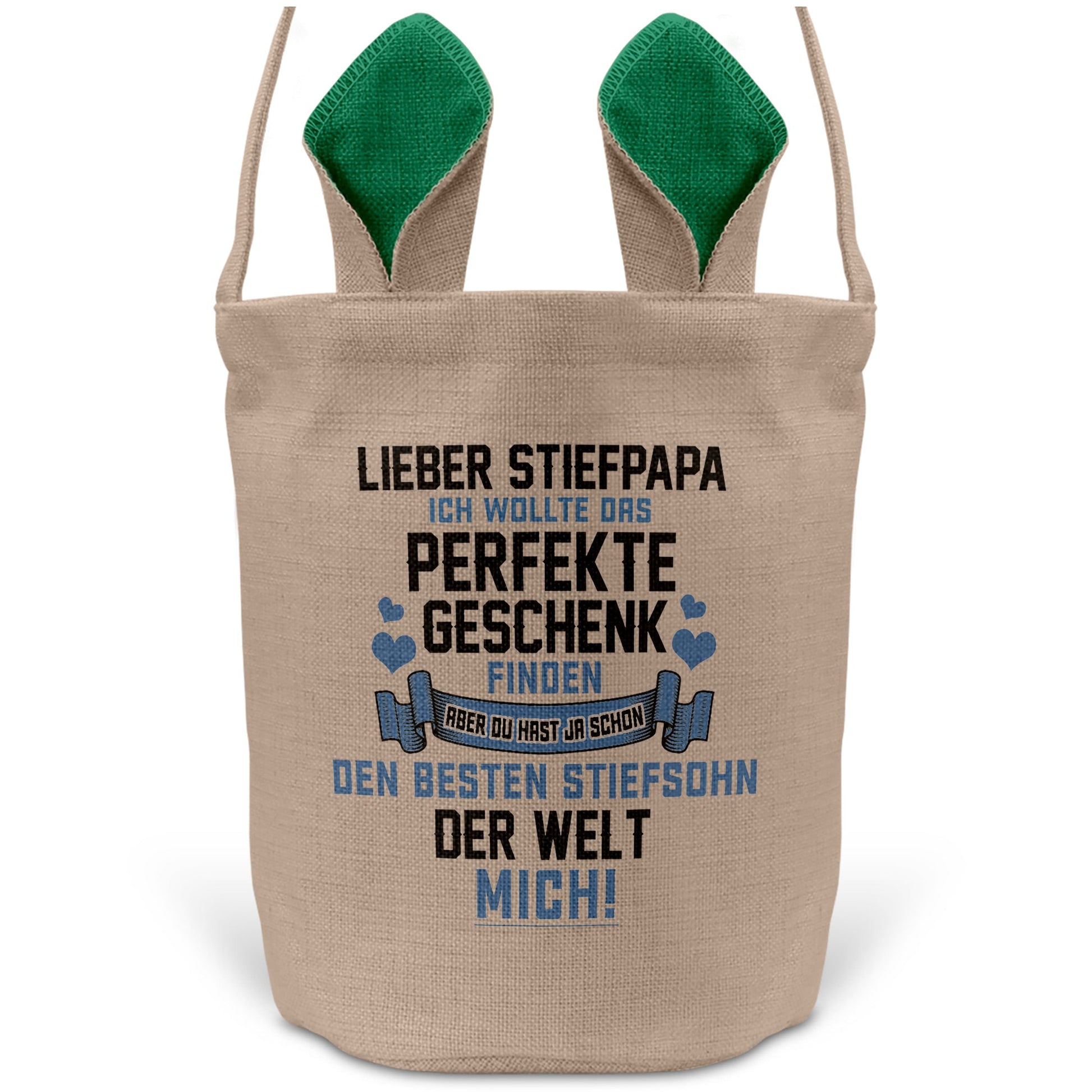 22Feels® Stiefpapa Osterkorb von Stiefsohn mit Henkel Ostergeschenk Tragetasche Ostern Deko Osternest Körbchen Hasenohren (Beige/Grün)-Ostern Tragetasche-22Feels