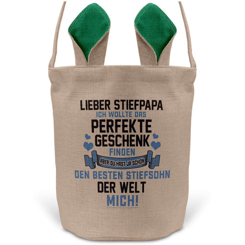 22Feels® Stiefpapa Osterkorb von Stiefsohn mit Henkel Ostergeschenk Tragetasche Ostern Deko Osternest Körbchen Hasenohren (Beige/Grün)-Ostern Tragetasche-22Feels