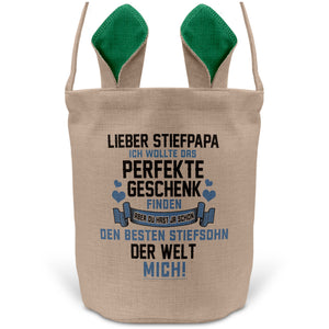 22Feels® Stiefpapa Osterkorb von Stiefsohn mit Henkel Ostergeschenk Tragetasche Ostern Deko Osternest Körbchen Hasenohren (Beige/Grün)-Ostern Tragetasche-22Feels