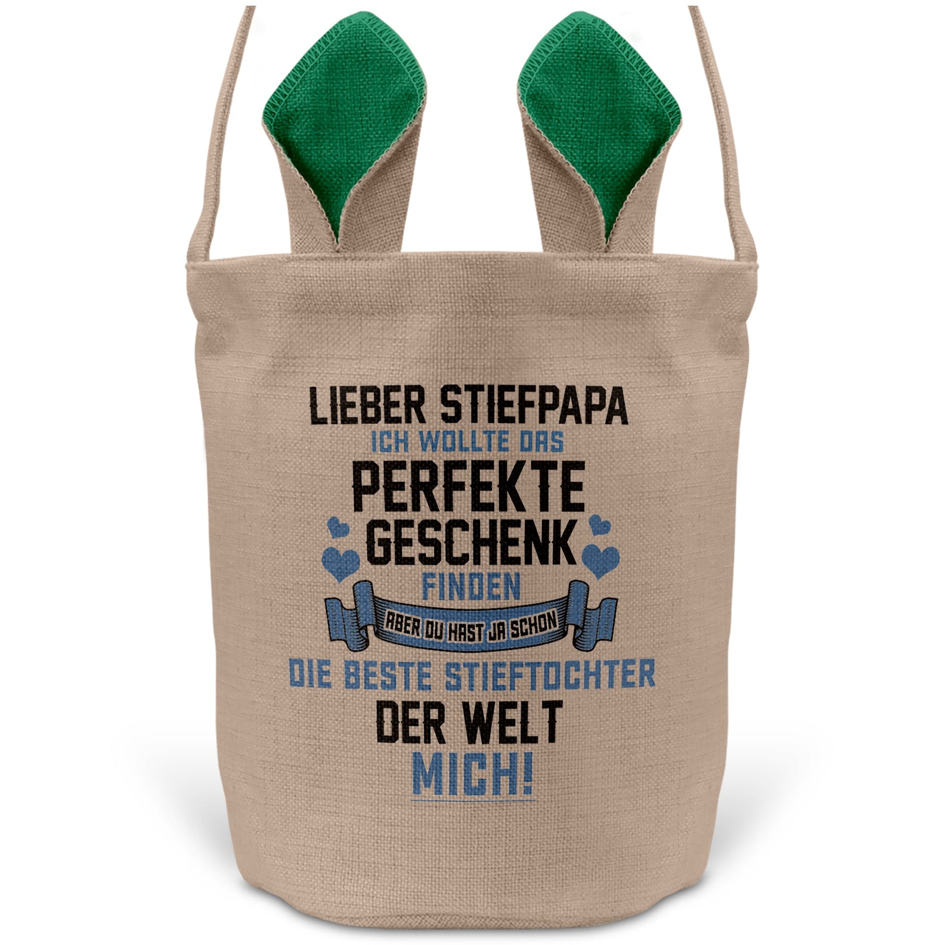 22Feels® Stiefpapa Osterkorb von Stieftochter mit Henkel Ostergeschenk Tragetasche Ostern Deko Osternest Körbchen Hasenohren (Beige/Grün)-Ostern Tragetasche-22Feels