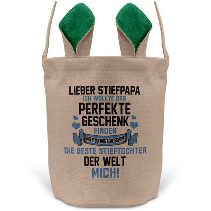 22Feels® Stiefpapa Osterkorb von Stieftochter mit Henkel Ostergeschenk Tragetasche Ostern Deko Osternest Körbchen Hasenohren (Beige/Grün)-Ostern Tragetasche-22Feels