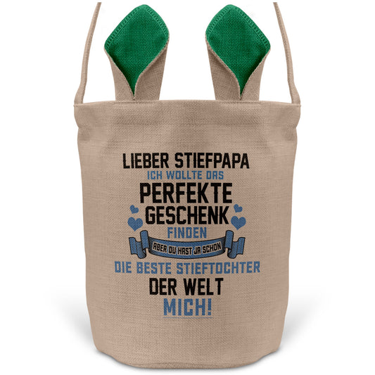 22Feels® Stiefpapa Osterkorb von Stieftochter mit Henkel Ostergeschenk Tragetasche Ostern Deko Osternest Körbchen Hasenohren (Beige/Grün)-Ostern Tragetasche-22Feels