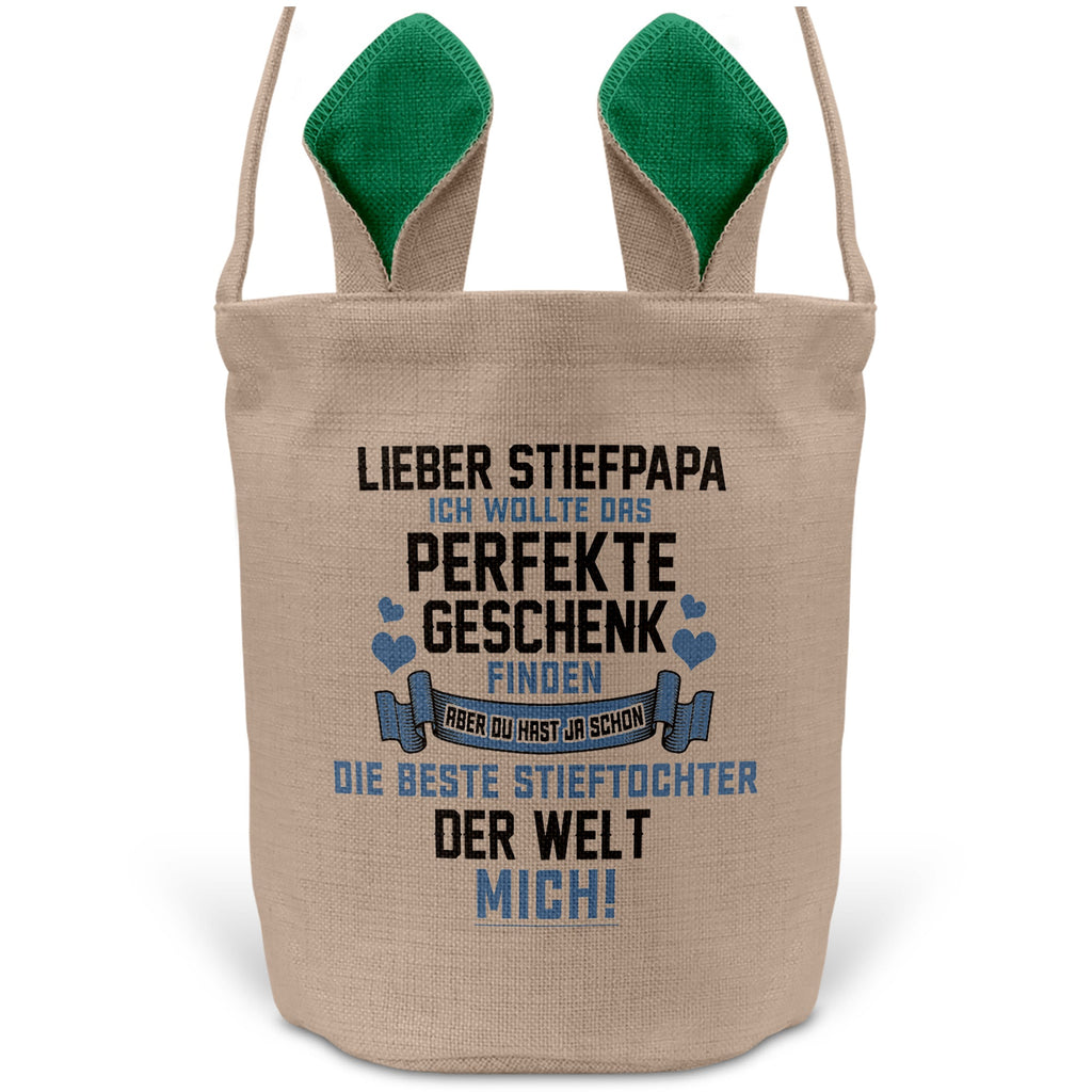 22Feels® Stiefpapa Osterkorb von Stieftochter mit Henkel Ostergeschenk Tragetasche Ostern Deko Osternest Körbchen Hasenohren (Beige/Grün)-Ostern Tragetasche-22Feels