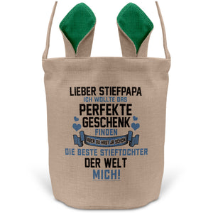 22Feels® Stiefpapa Osterkorb von Stieftochter mit Henkel Ostergeschenk Tragetasche Ostern Deko Osternest Körbchen Hasenohren (Beige/Grün)-Ostern Tragetasche-22Feels