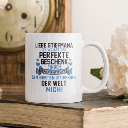 22Feels® Stiefmutter Geschenk von Stiefsohn - Tasse mit Spruch: Das Perfekte Geschenk (Weiss, 320ml)-Weisse Tasse 325ml-22Feels