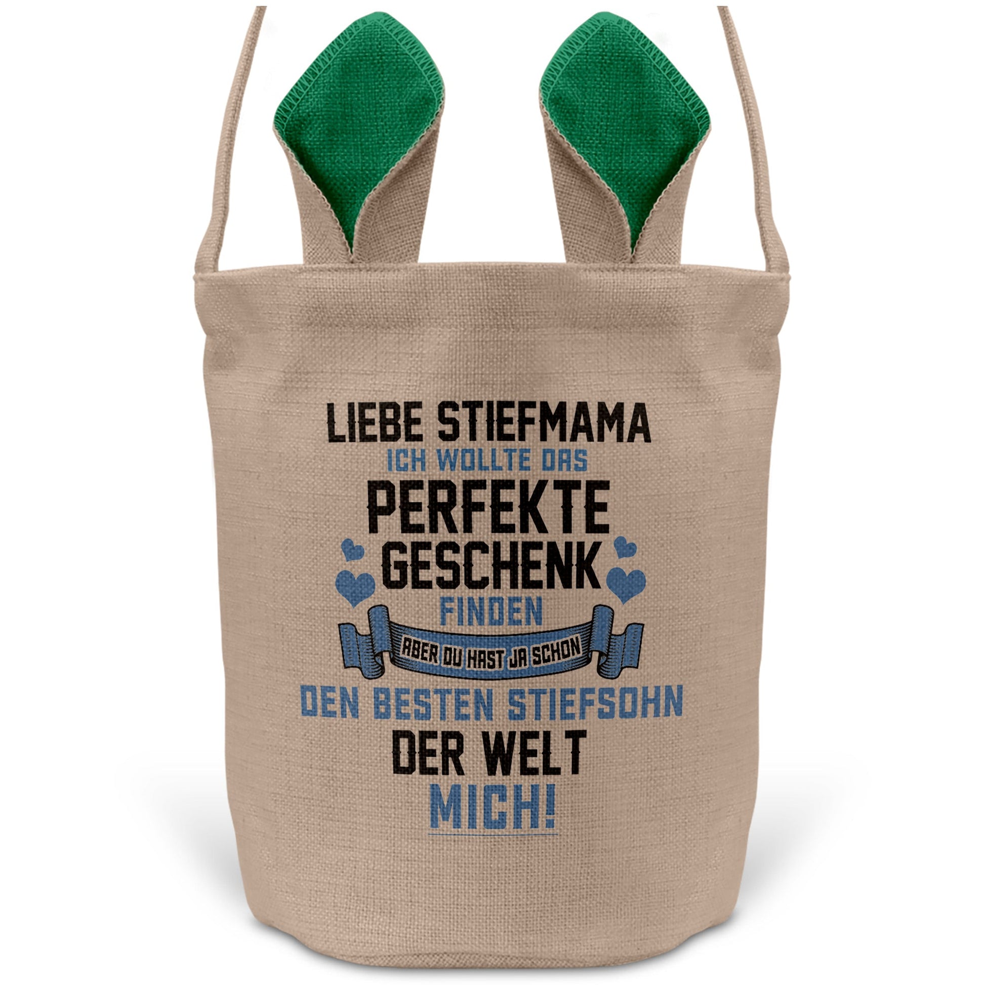 22Feels® Stiefmama Osterkorb von Stiefsohn mit Henkel Ostergeschenk Tragetasche Ostern Deko Osternest Körbchen Hasenohren (Beige/Grün)-Ostern Tragetasche-22Feels