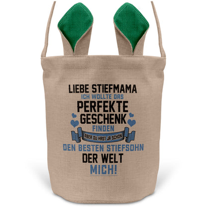 22Feels® Stiefmama Osterkorb von Stiefsohn mit Henkel Ostergeschenk Tragetasche Ostern Deko Osternest Körbchen Hasenohren (Beige/Grün)-Ostern Tragetasche-22Feels