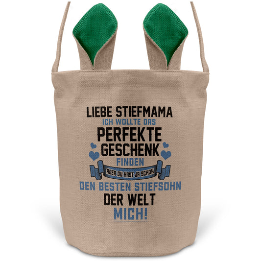 22Feels® Stiefmama Osterkorb von Stiefsohn mit Henkel Ostergeschenk Tragetasche Ostern Deko Osternest Körbchen Hasenohren (Beige/Grün)-Ostern Tragetasche-22Feels
