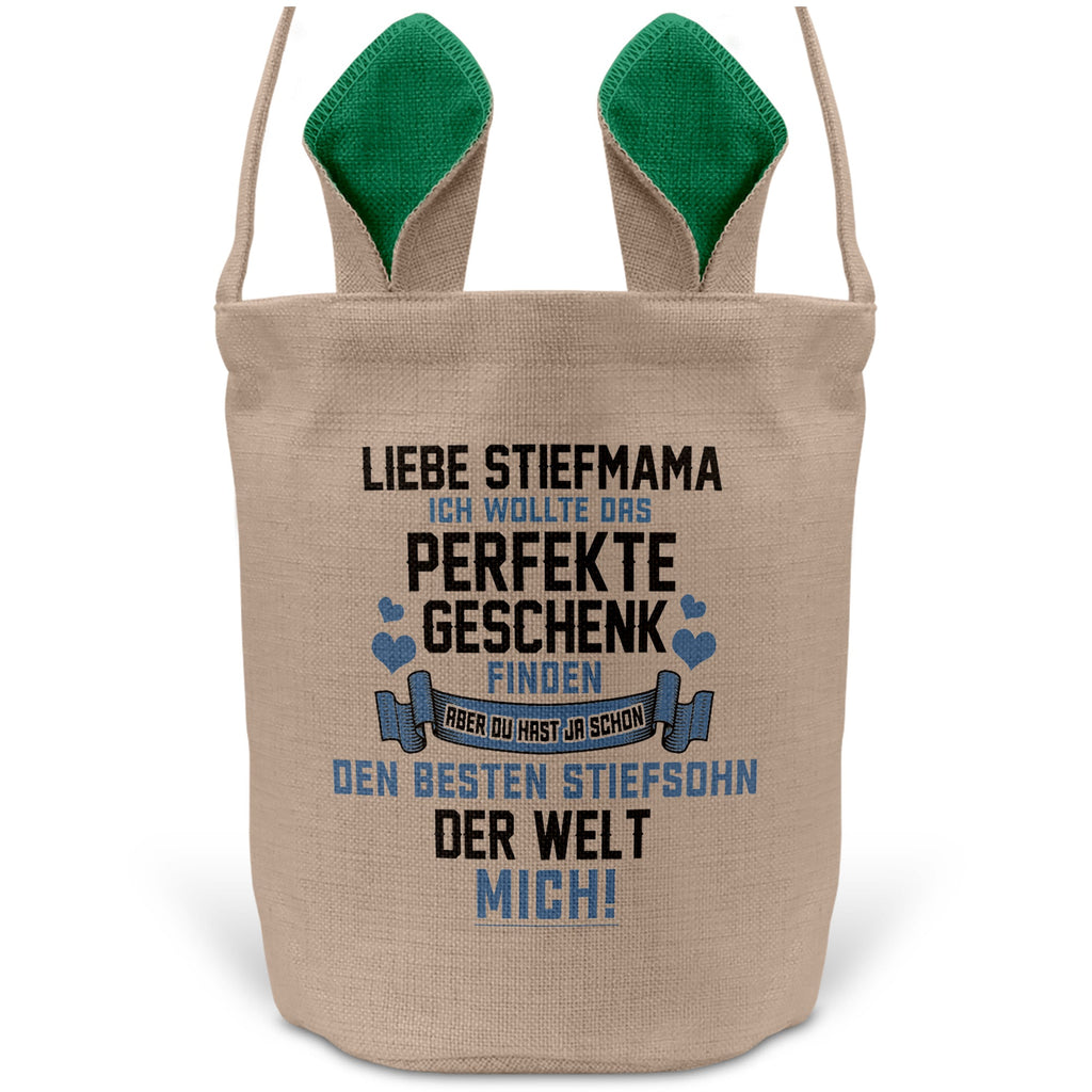 22Feels® Stiefmama Osterkorb von Stiefsohn mit Henkel Ostergeschenk Tragetasche Ostern Deko Osternest Körbchen Hasenohren (Beige/Grün)-Ostern Tragetasche-22Feels