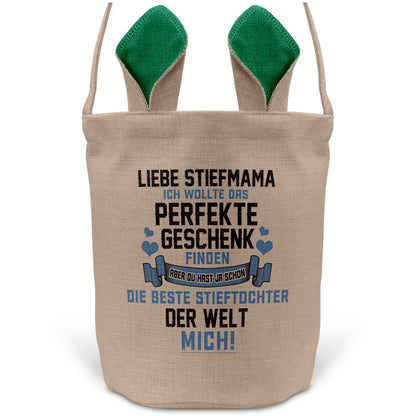 22Feels® Stiefpapa Osterkorb von Stieftochter mit Henkel Ostergeschenk Tragetasche Ostern Deko Osternest Körbchen Hasenohren (Beige/Grün)-Ostern Tragetasche-22Feels