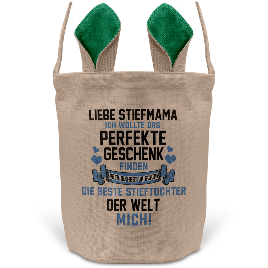 22Feels® Stiefpapa Osterkorb von Stieftochter mit Henkel Ostergeschenk Tragetasche Ostern Deko Osternest Körbchen Hasenohren (Beige/Grün)-Ostern Tragetasche-22Feels