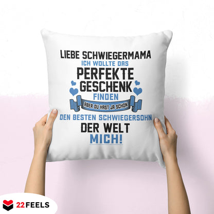 22Feels® Schwiegermutter Geschenk vom Schwiegersohn bzw. Bräutigam - Kissen mit Spruch (Weiss 40x40cm)-Kissen Weiss 40x40-22Feels