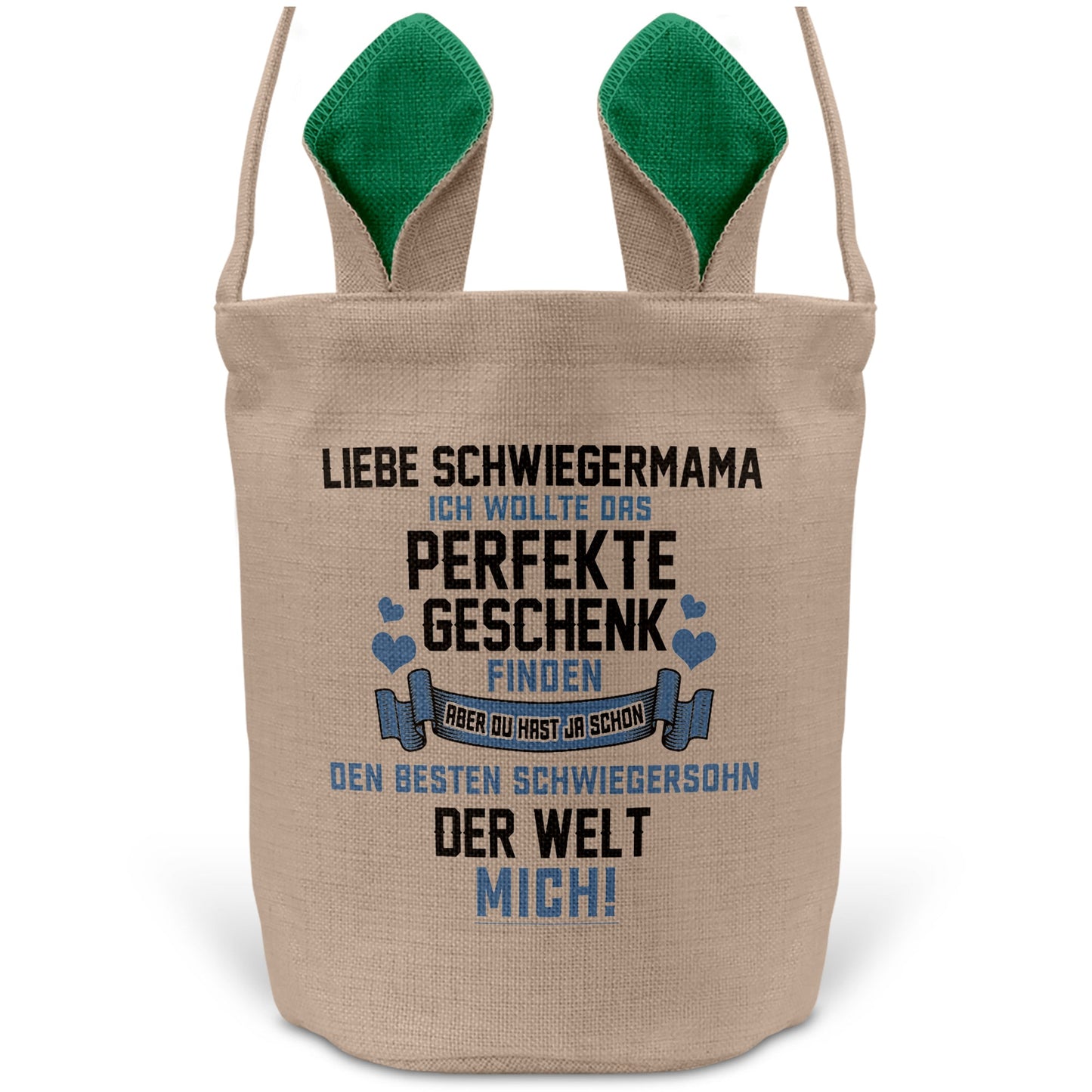 22Feels® Schwiegermama Osterkorb von Schwiegersohn mit Henkel Ostergeschenk Tragetasche Ostern Deko Osternest Körbchen Hasenohren (Beige/Grün)-Ostern Tragetasche-22Feels