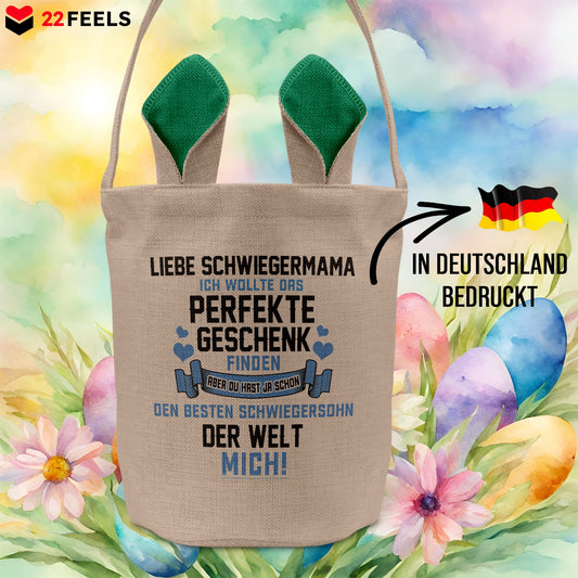 22Feels® Schwiegermama Osterkorb von Schwiegersohn mit Henkel Ostergeschenk Tragetasche Ostern Deko Osternest Körbchen Hasenohren (Beige/Grün)-Ostern Tragetasche-22Feels