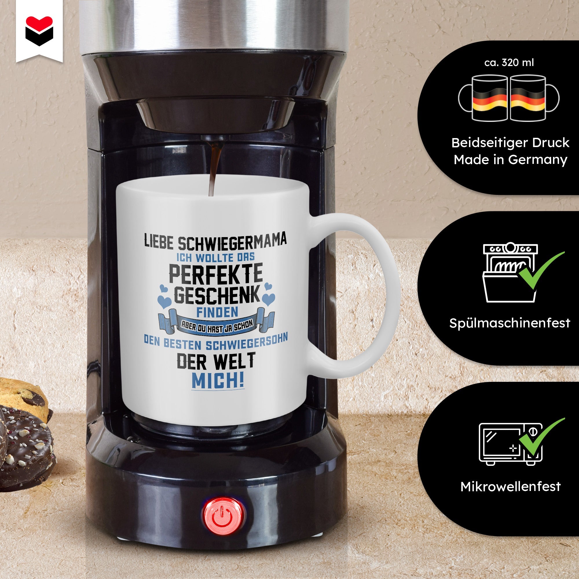 22Feels® Schwiegermama Geschenk von Schwiegersohn bzw. Bräutigam - Tasse mit Spruch: Das Perfekte Geschenk (Weiss, 320ml)-Weisse Tasse 320ml-22Feels