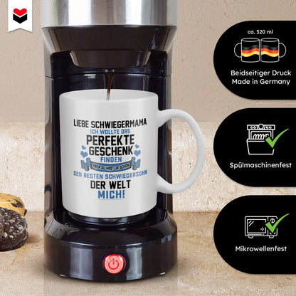 22Feels® Schwiegermama Geschenk von Schwiegersohn bzw. Bräutigam - Tasse mit Spruch: Das Perfekte Geschenk (Weiss, 320ml)-Weisse Tasse 320ml-22Feels