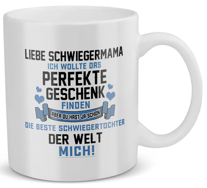 22Feels® Schwiegermama Geschenk von Schwiegertochter bzw. Braut - Tasse mit Spruch: Das Perfekte Geschenk (Weiss, 320ml)-Weisse Tasse 320ml-22Feels