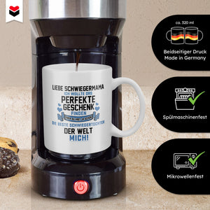 22Feels® Schwiegermama Geschenk von Schwiegertochter bzw. Braut - Tasse mit Spruch: Das Perfekte Geschenk (Weiss, 320ml)-Weisse Tasse 320ml-22Feels