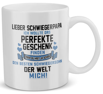 22Feels® Schwiegerpapa Geschenk von Schwiegersohn bzw. Bräutigam - Tasse mit Spruch: Das Perfekte Geschenk (Weiss, 320ml)-Weisse Tasse 320ml-22Feels