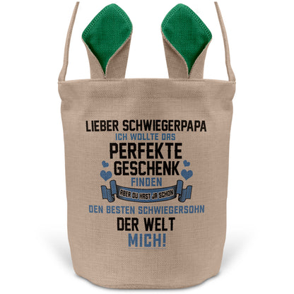 22Feels® Schwiegerpapa Osterkorb von Schwiegersohn mit Henkel Ostergeschenk Tragetasche Ostern Deko Osternest Körbchen Hasenohren (Beige/Grün)-Ostern Tragetasche-22Feels