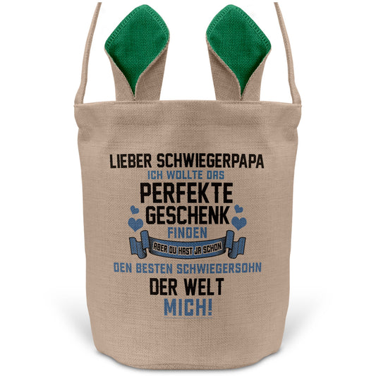 22Feels® Schwiegerpapa Osterkorb von Schwiegersohn mit Henkel Ostergeschenk Tragetasche Ostern Deko Osternest Körbchen Hasenohren (Beige/Grün)-Ostern Tragetasche-22Feels