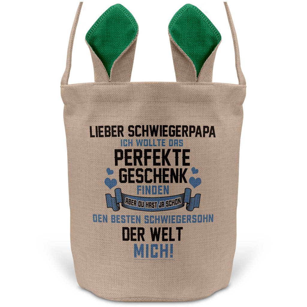 22Feels® Schwiegerpapa Osterkorb von Schwiegersohn mit Henkel Ostergeschenk Tragetasche Ostern Deko Osternest Körbchen Hasenohren (Beige/Grün)-Ostern Tragetasche-22Feels