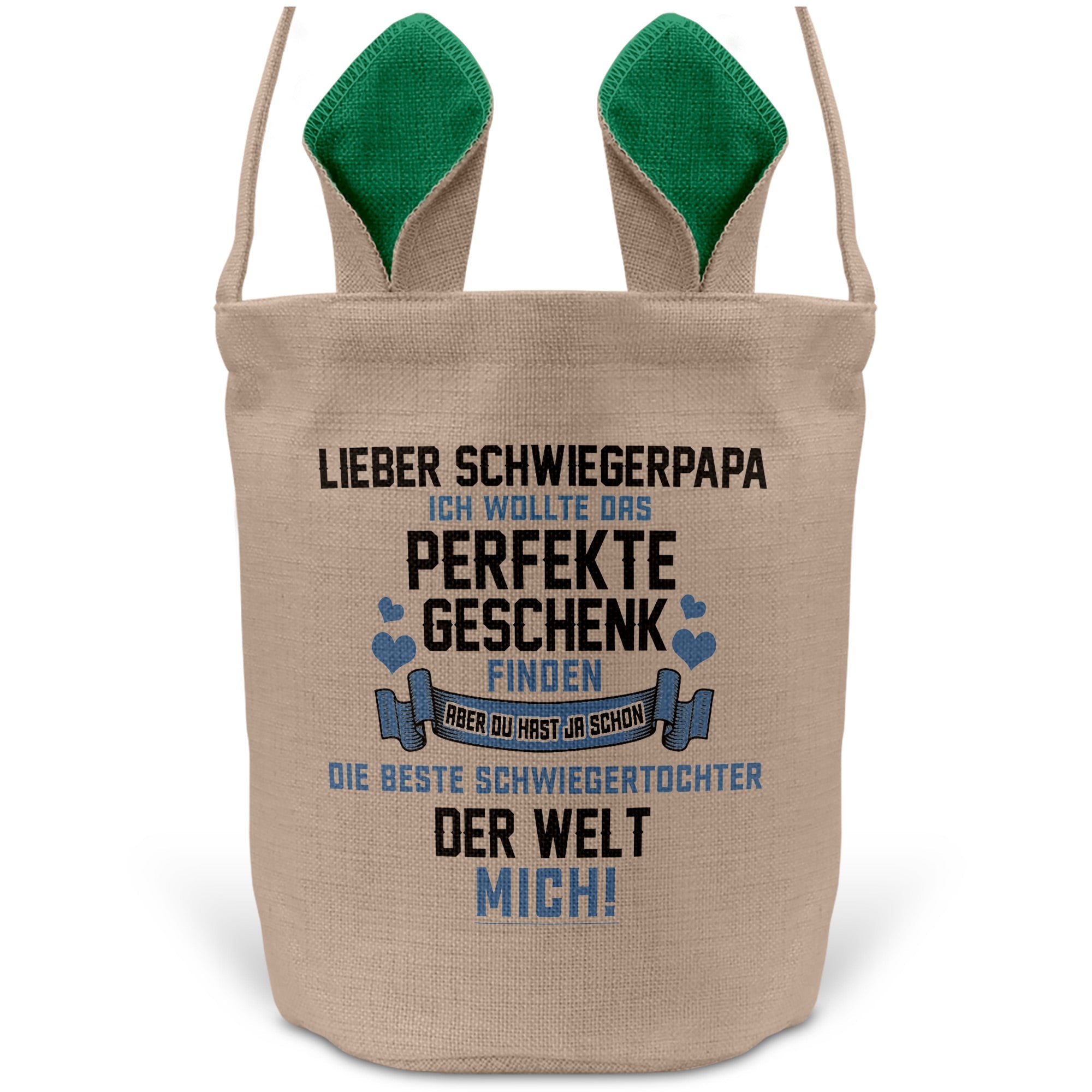 22Feels® Schwiegerpapa Osterkorb von Schwiegertochter mit Henkel Ostergeschenk Tragetasche Ostern Deko Osternest Körbchen Hasenohren (Beige/Grün)-Ostern Tragetasche-22Feels