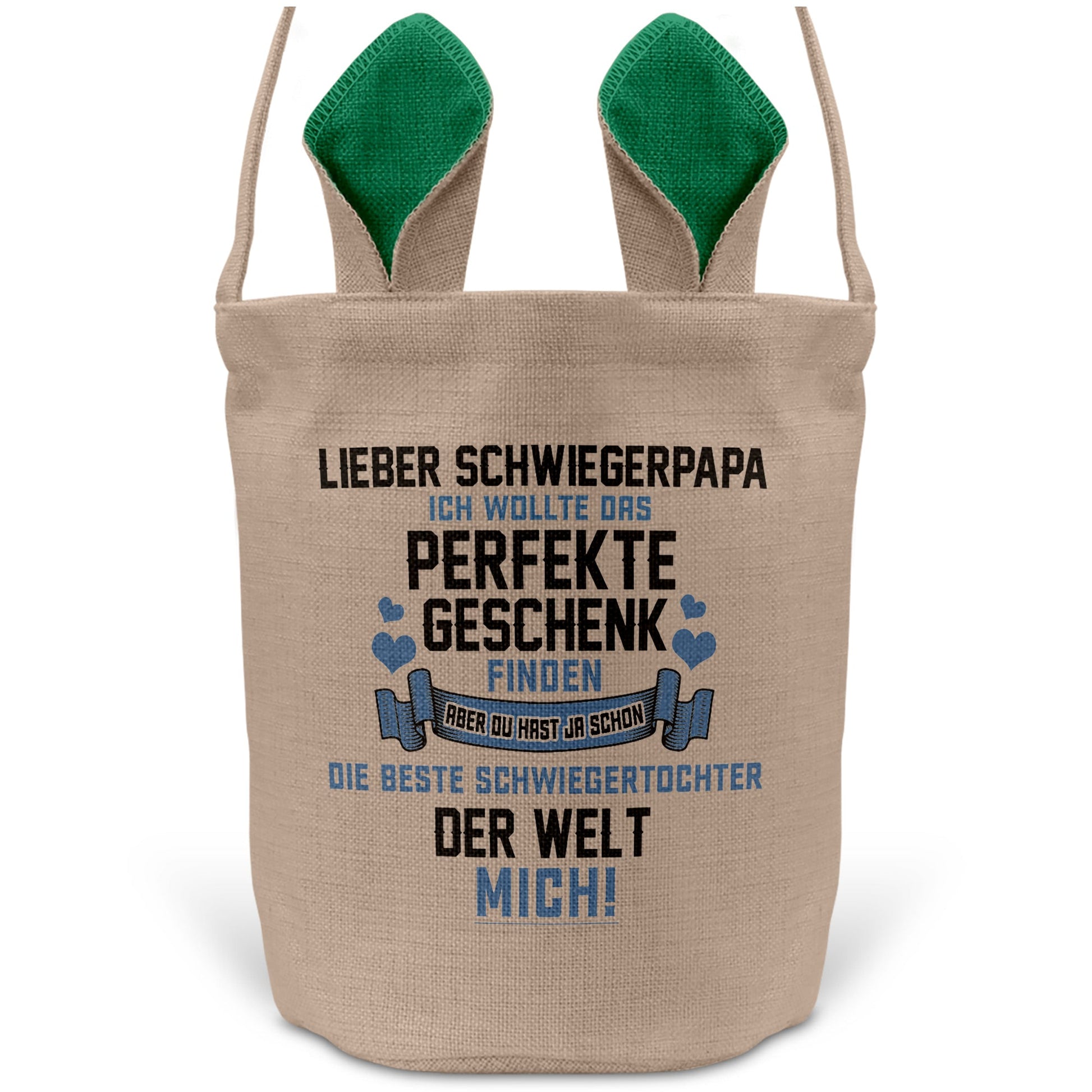 22Feels® Schwiegerpapa Osterkorb von Schwiegertochter mit Henkel Ostergeschenk Tragetasche Ostern Deko Osternest Körbchen Hasenohren (Beige/Grün)-Ostern Tragetasche-22Feels