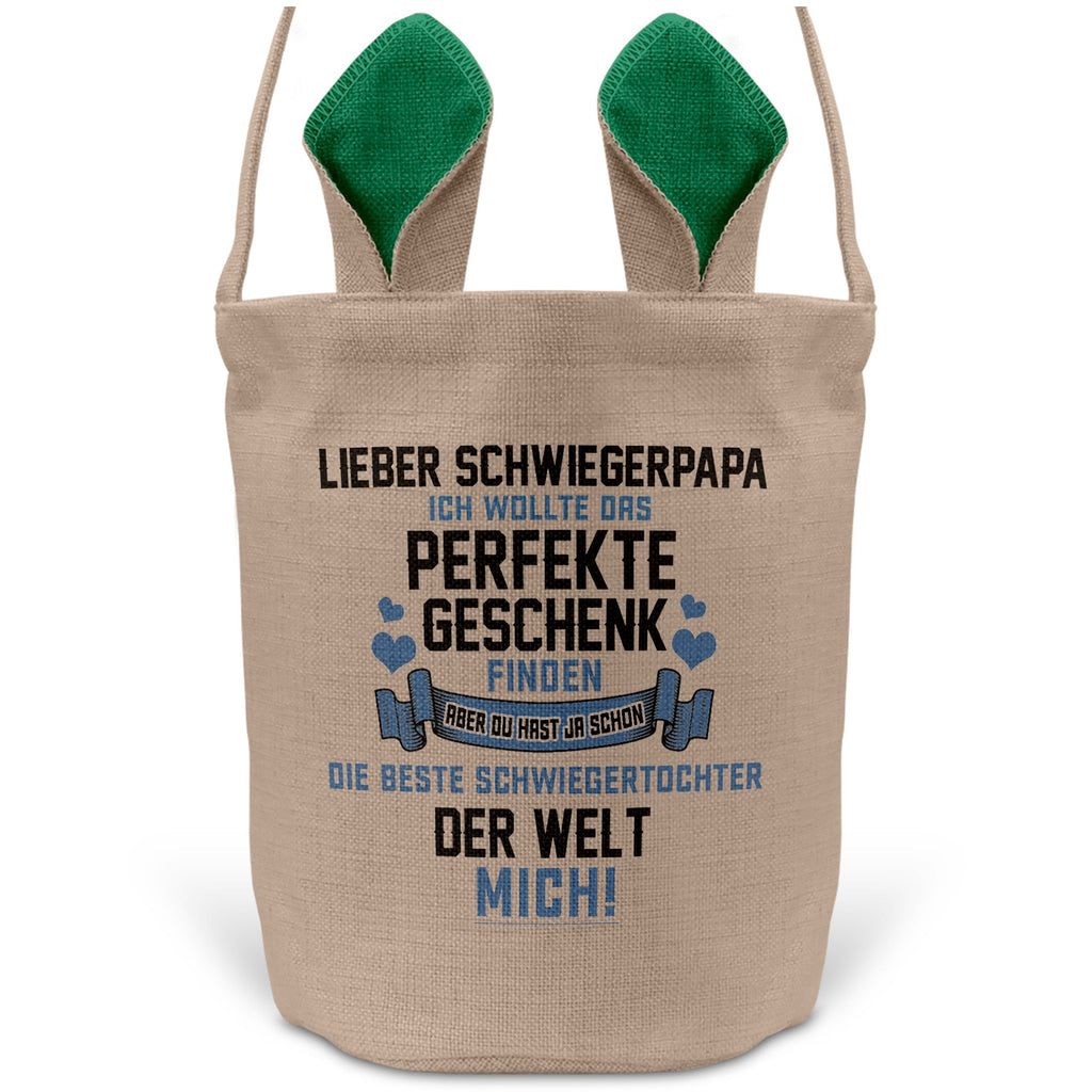 22Feels® Schwiegerpapa Osterkorb von Schwiegertochter mit Henkel Ostergeschenk Tragetasche Ostern Deko Osternest Körbchen Hasenohren (Beige/Grün)-Ostern Tragetasche-22Feels