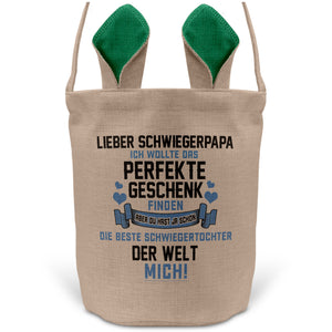 22Feels® Schwiegerpapa Osterkorb von Schwiegertochter mit Henkel Ostergeschenk Tragetasche Ostern Deko Osternest Körbchen Hasenohren (Beige/Grün)-Ostern Tragetasche-22Feels