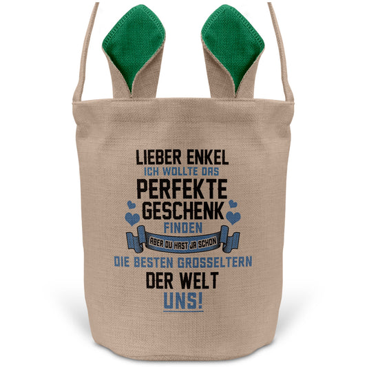 22Feels® Enkel Kinder Junge Osterkorb mit Henkel Ostergeschenk Tragetasche Ostern Deko Osternest Körbchen Hasenohren (Beige/Grün)-Ostern Tragetasche-22Feels