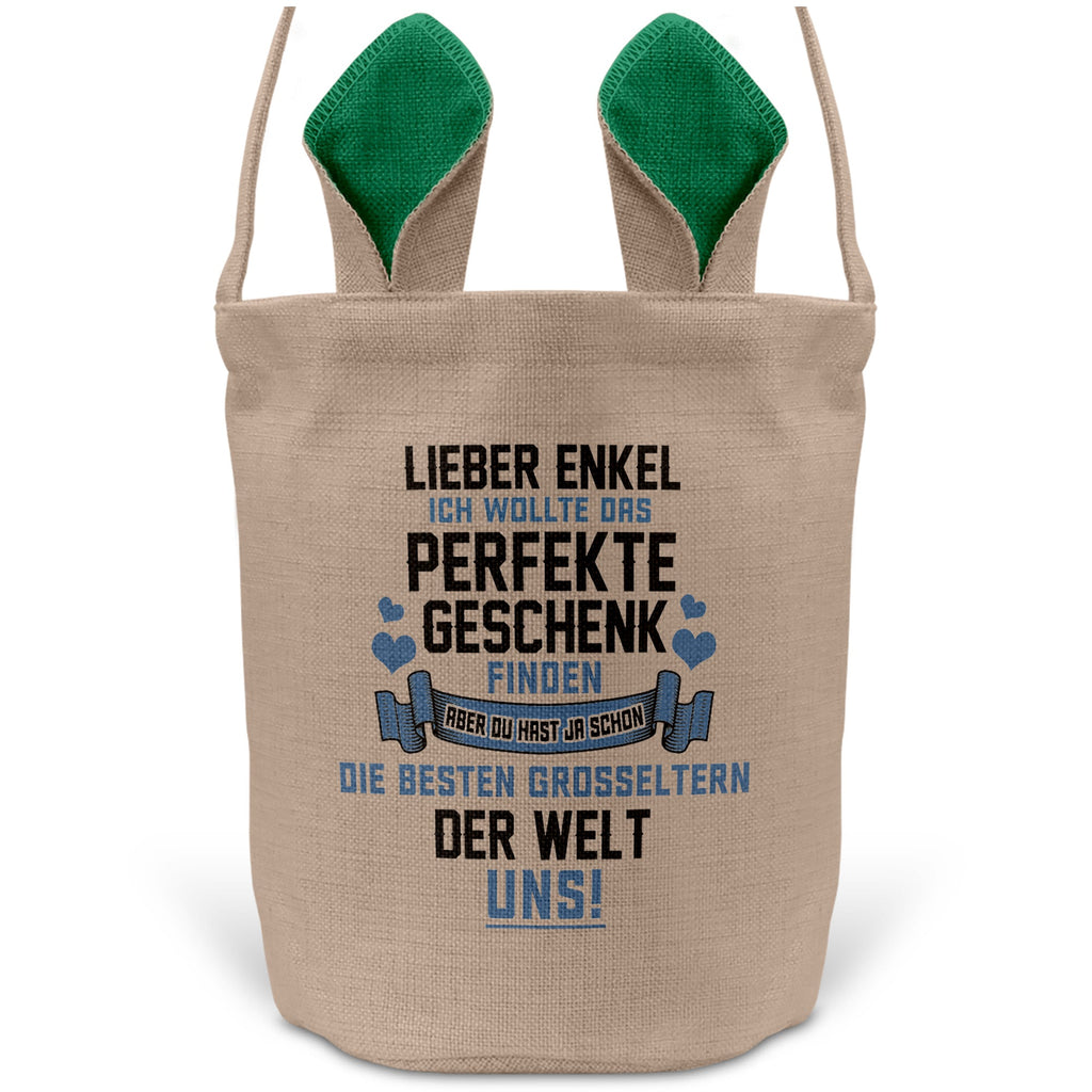 22Feels® Enkel Kinder Junge Osterkorb mit Henkel Ostergeschenk Tragetasche Ostern Deko Osternest Körbchen Hasenohren (Beige/Grün)-Ostern Tragetasche-22Feels