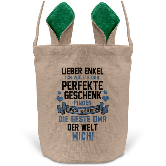 22Feels® Enkel Osterkorb von Oma Kinder Junge mit Henkel Ostergeschenk Tragetasche Ostern Deko Osternest Körbchen Hasenohren (Beige/Grün)-Ostern Tragetasche-22Feels