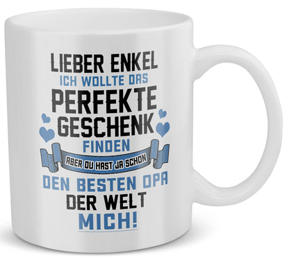 22Feels® Geschenk für Enkel von Opa - Tasse mit Spruch: Das Perfekte Geschenk (Weiss, 320ml)-Weisse Tasse 325ml-22Feels