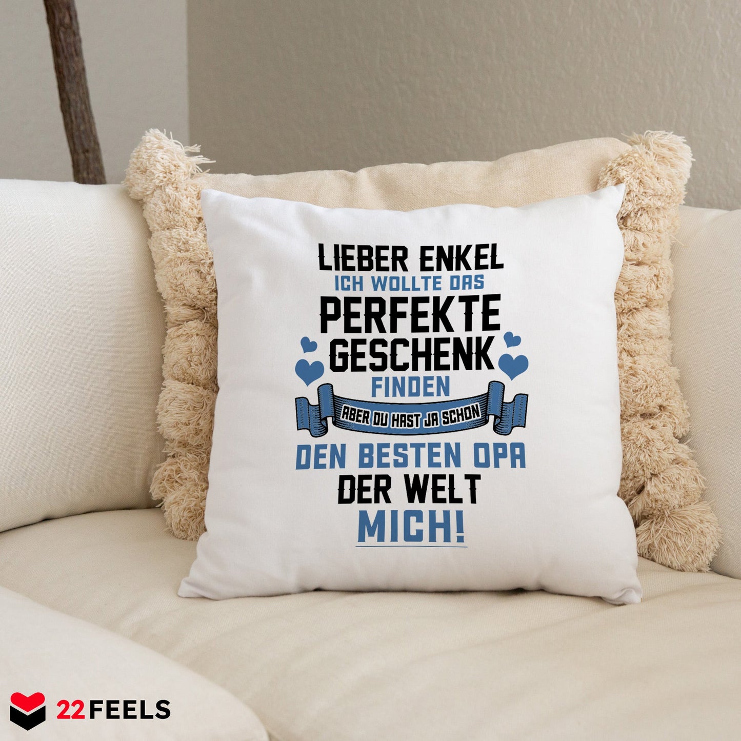22Feels® Enkel Geschenk vom Opa - Kissen mit Spruch (Weiss 40x40cm)-Kissen Weiss 40x40-22Feels