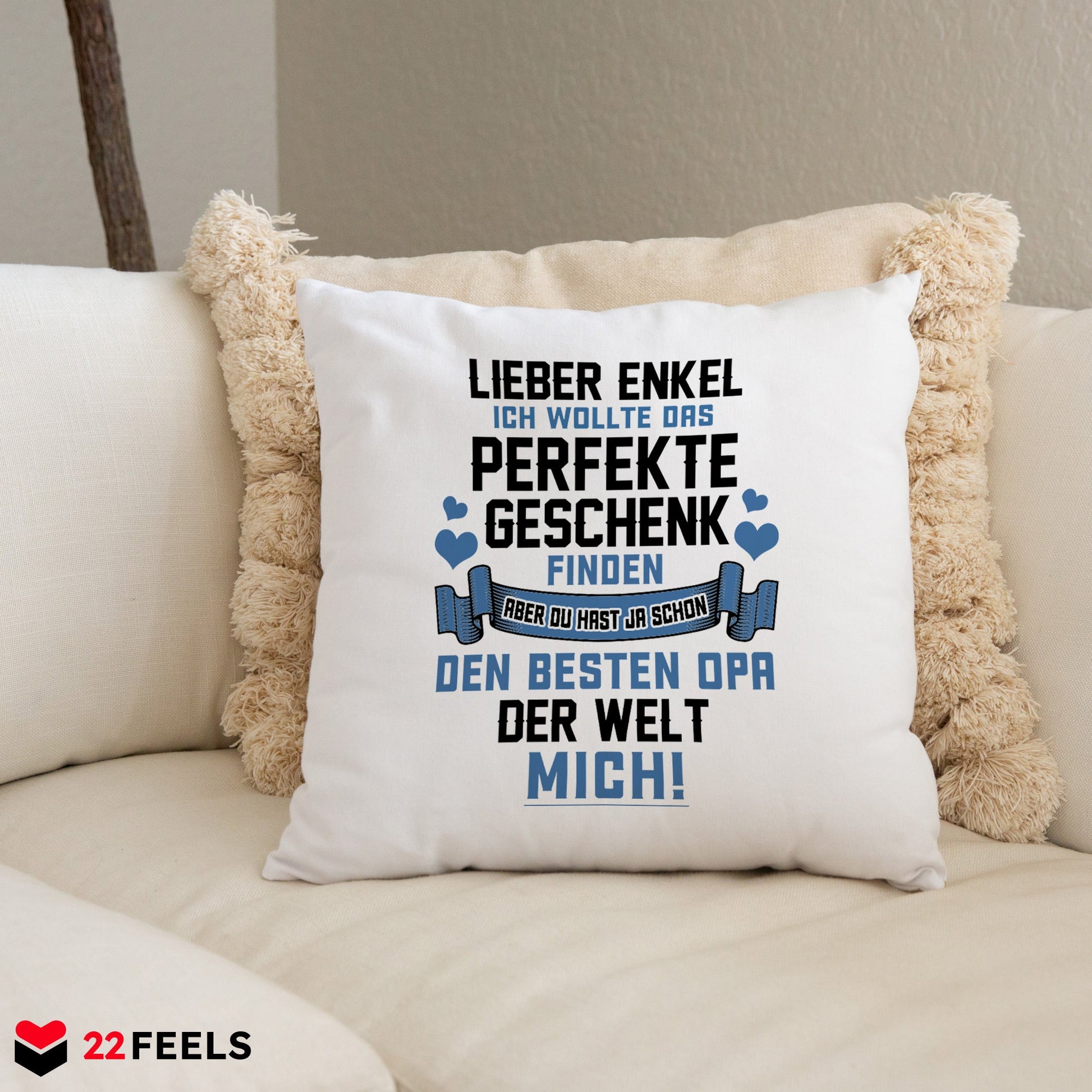 22Feels® Enkel Geschenk vom Opa - Kissen mit Spruch (Weiss 40x40cm)-Kissen Weiss 40x40-22Feels