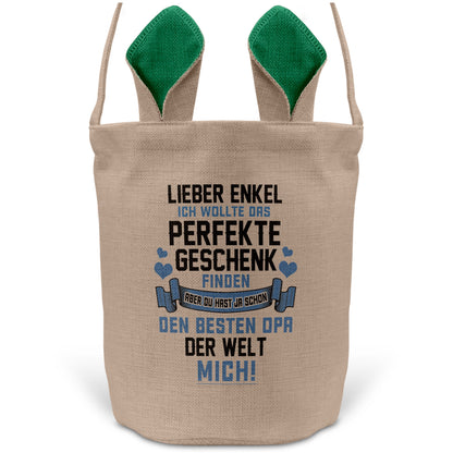 22Feels® Enkel Osterkorb von Opa Kinder Junge mit Henkel Ostergeschenk Tragetasche Ostern Deko Osternest Körbchen Hasenohren (Beige/Grün)-Ostern Tragetasche-22Feels