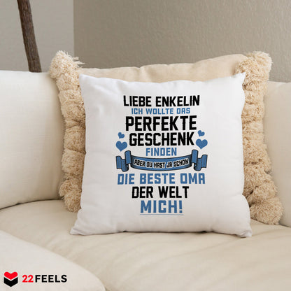22Feels® Enkelin Geschenk von der Oma - Kissen mit Spruch (Weiss 40x40cm)-Kissen Weiss 40x40-22Feels
