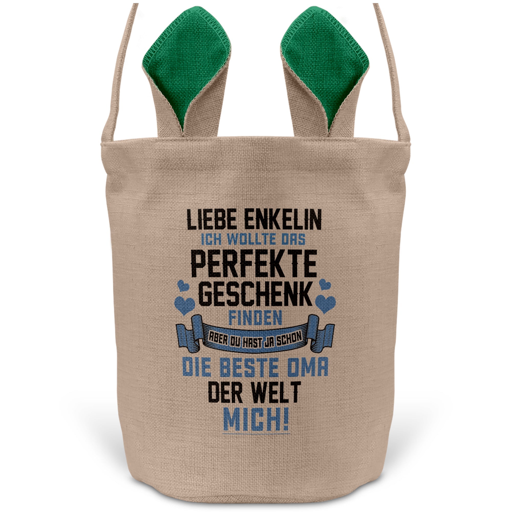 22Feels® Enkelin Osterkorb von Oma Kinder Mädchen mit Henkel Ostergeschenk Tragetasche Ostern Deko Osternest Körbchen Hasenohren (Beige/Grün)-Ostern Tragetasche-22Feels
